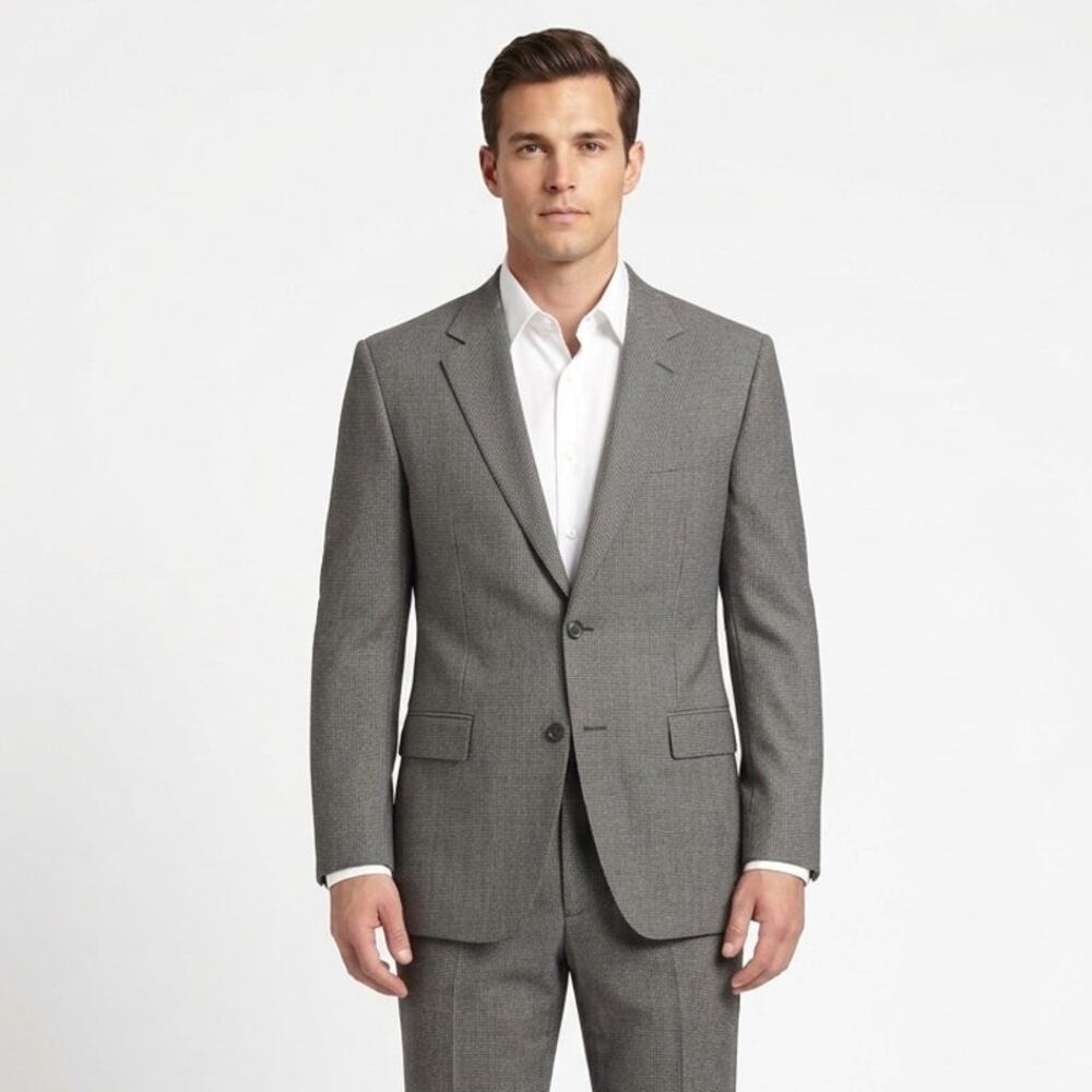 VTG 1989 Hickey Freeman Blazer Mens 35R Gray Plaid Lined Notch Lapel Sport Coat
